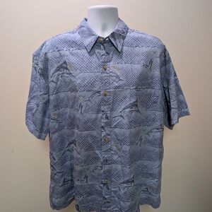 Light Blue Short-Sleeve Aloha Hawaiian Resort Shirt with Marlin Print